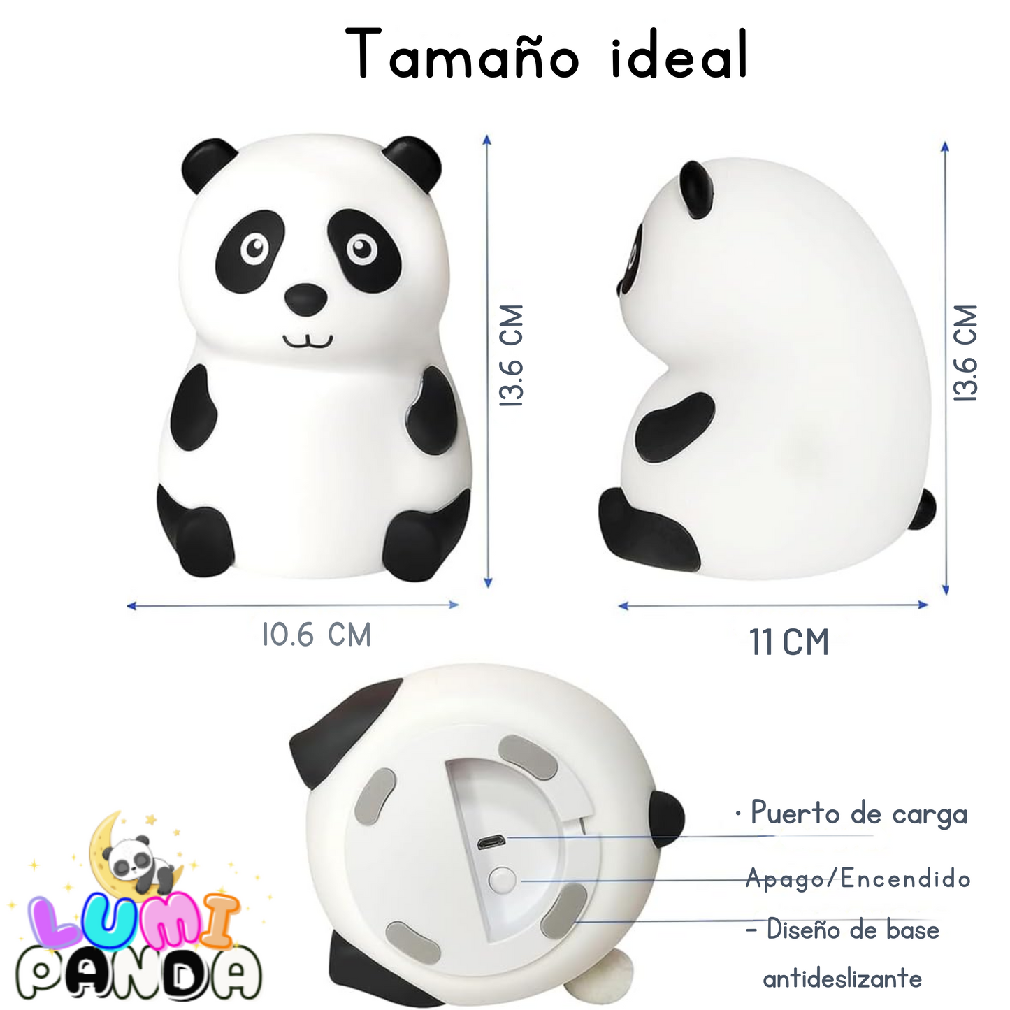 Lampara Oso Panda Silicona Luces Led Touch