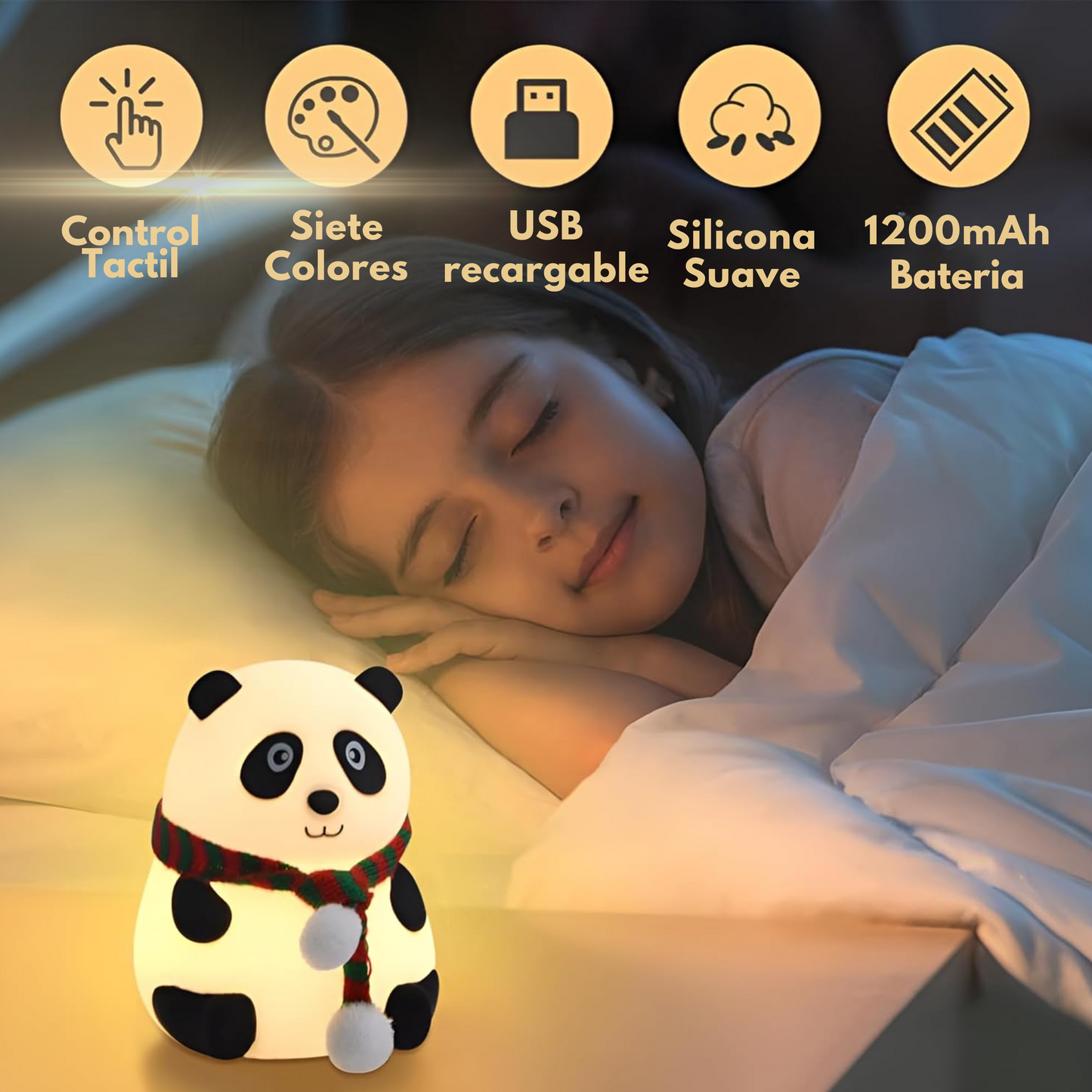 Lampara Oso Panda Silicona Luces Led Touch